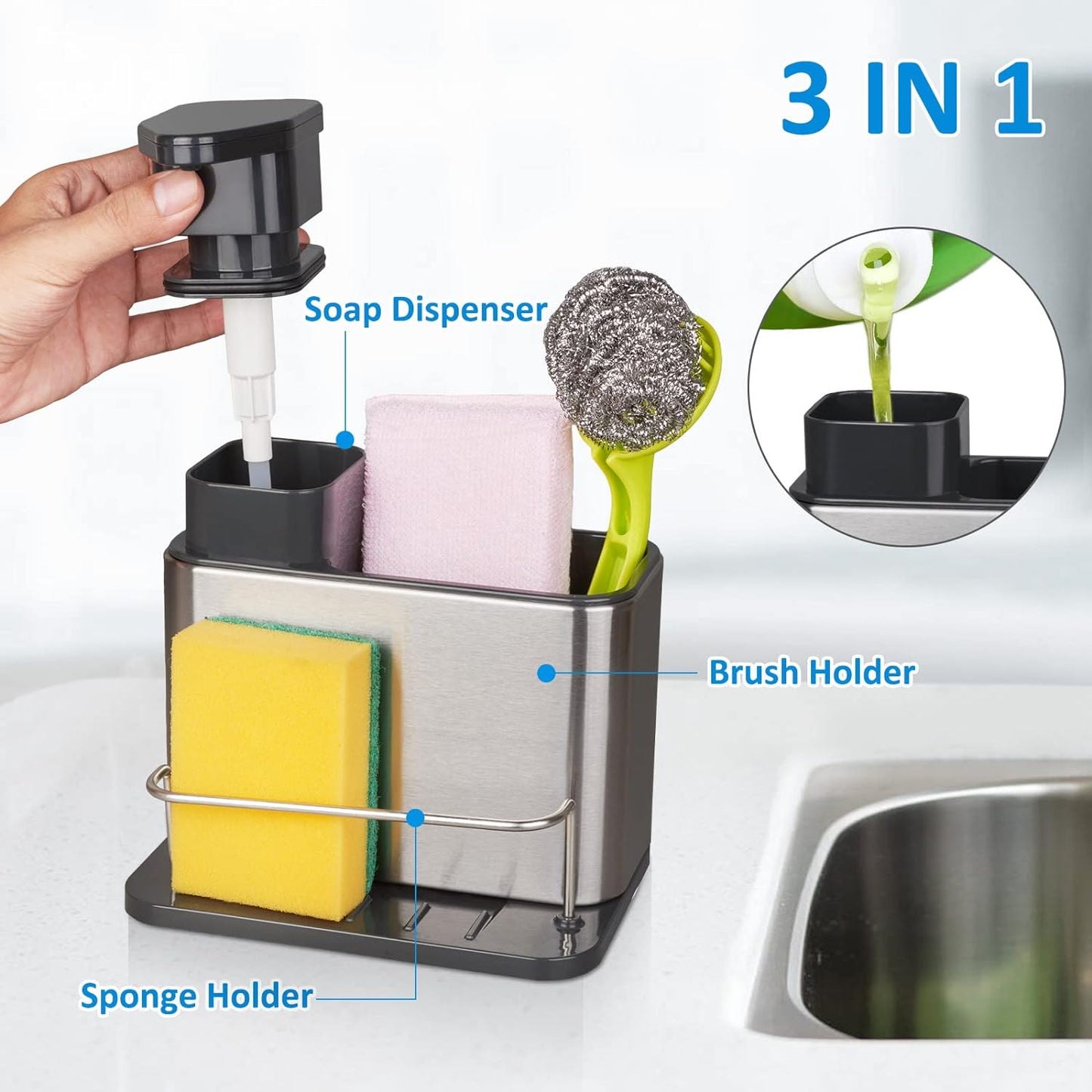 Yeclean 3 en 1: Dispensador de Jabón y Organizador para Cocina y Baño