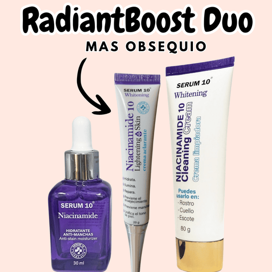 RadiantBoost Duo – Sérum de Niacinamida 10% + Jabón limpiador + Obsequio Crema Aclarante