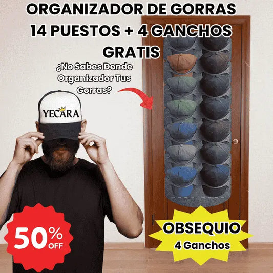 Organizador de Gorras – 14 Puestos + 4 Ganchos Gratis